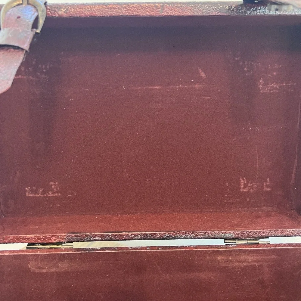 Vintage 90s Burgundy Faux Leather Decorative Trunk Storage Chest Brass Accents